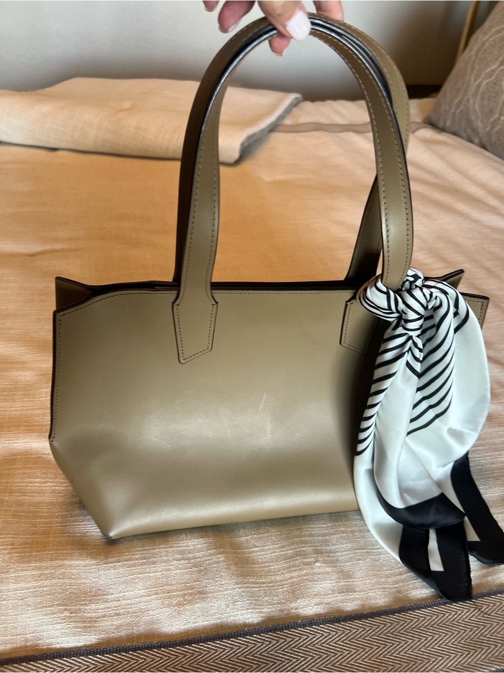 Falor Sleek Taupe Structured Tote (Scarf Accent not included)